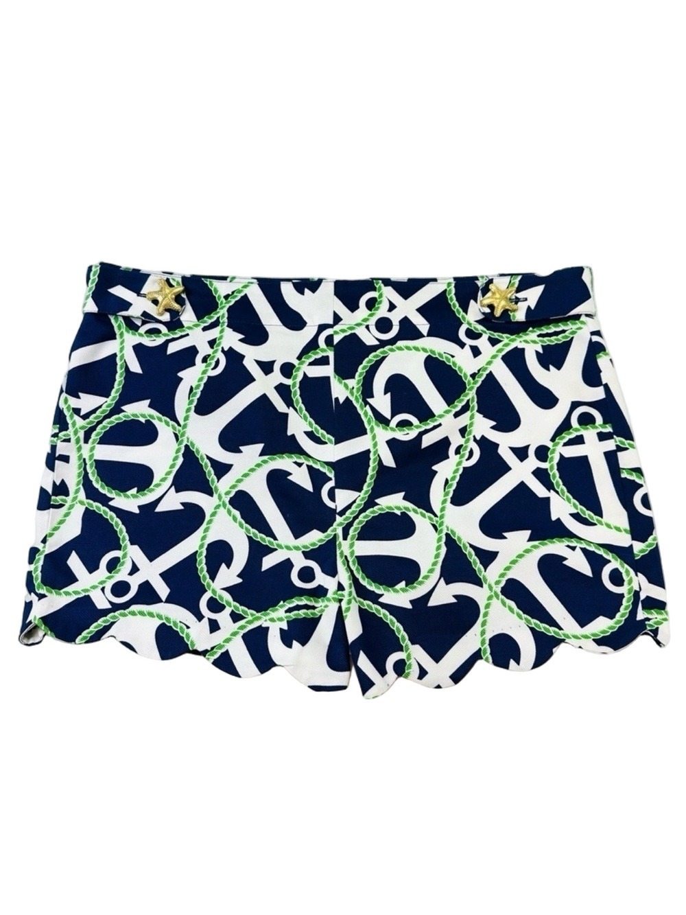 Mudpie nautical NEW womens shorts Size L navy white anchor print Resort cotton
